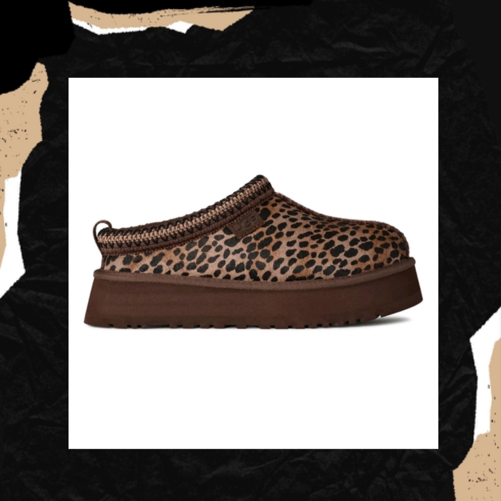 🖤🤎 NEW! UGG Tazz Caspian Burnt Cedar Leopard Platform Slippers 🤎🖤